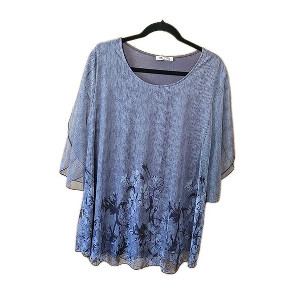 Sese Code Blouse Tunic Top Women 2XL Sheer Sleeve Round Neck Casual Comfort Gray - Picture 1 of 10